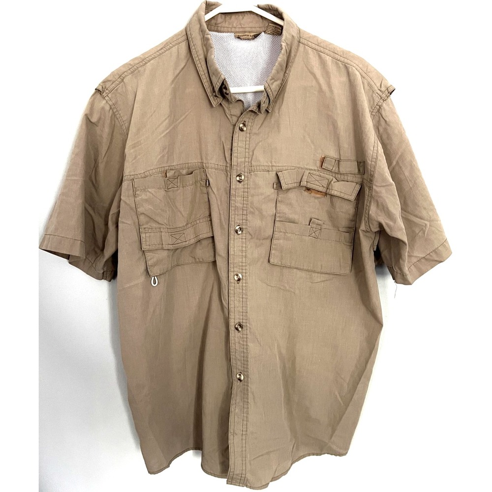 Rugged Earth Outfitters Shirt Mens Large Khaki Fishing Vented Short Sleeve Mesh